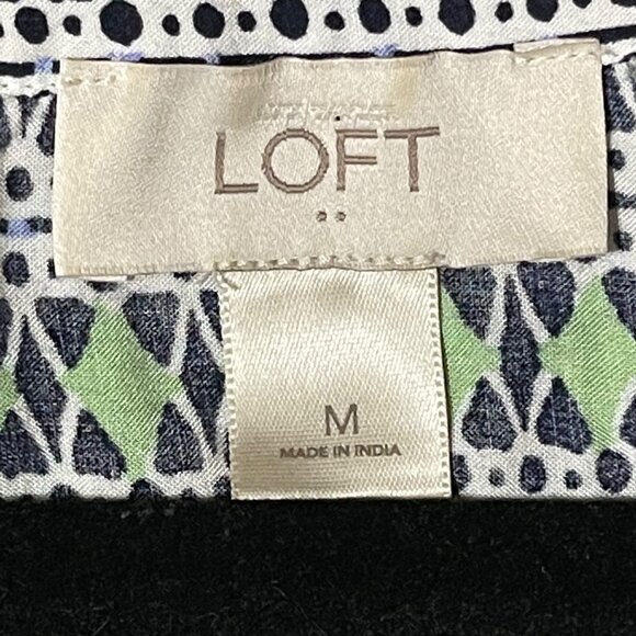 Loft Womens Size M Black & Green Geometric Long Sleeve Blouse 100% Rayon - Picture 5 of 9